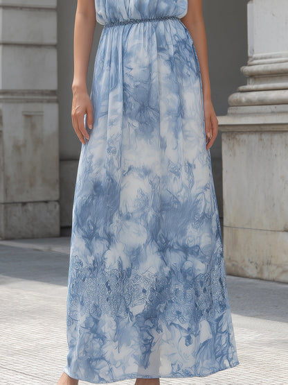 Graceful Marble Print Halter Maxi Dress